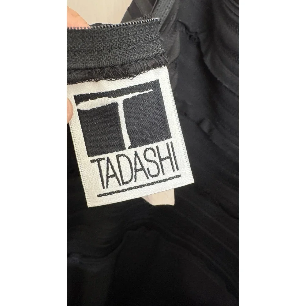 Tadashi Maxi Dress Size 8 Black Halter Neck Evening Gown Textured Satin Formal - Picture 6 of 9